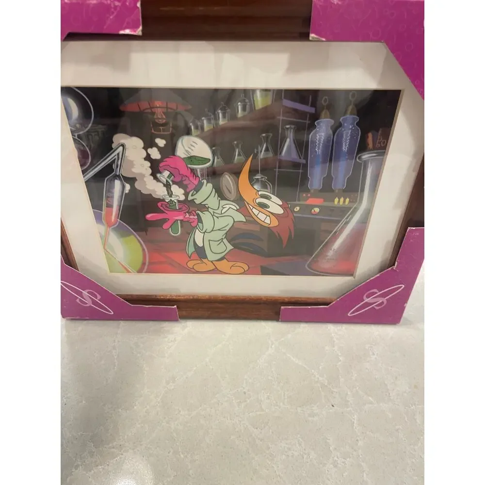 Woody Woodpecker wood framed animation art print lab scene cartoon wall decor